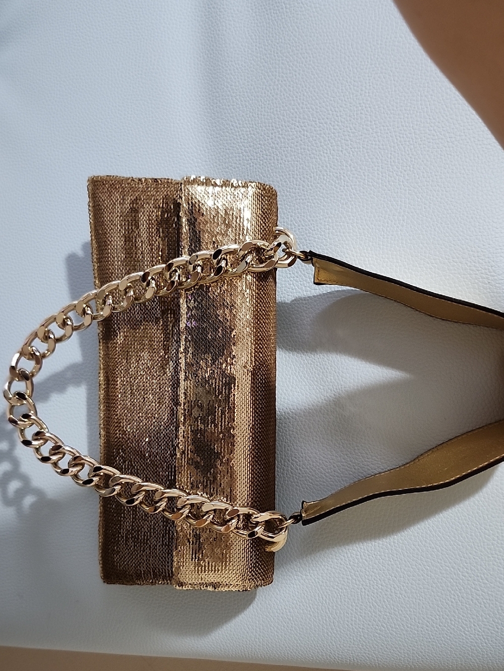 L'INTERVALLE Gold Sequin Chain-Link Wristlet Clutch